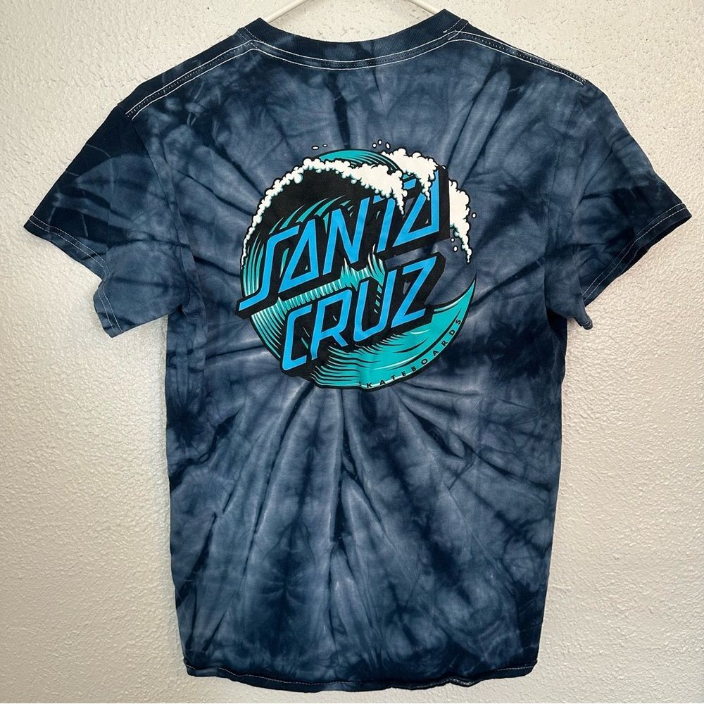 Santa Cruz Small Navy Tie Dye Wave Graphic T Shirt Skater Skateboard Cool